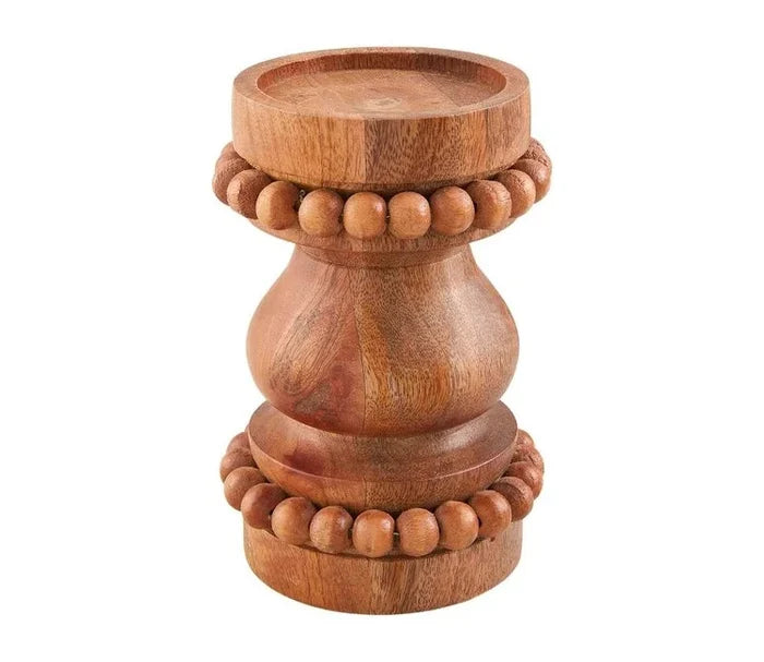 Tan Short Beaded Candlestick