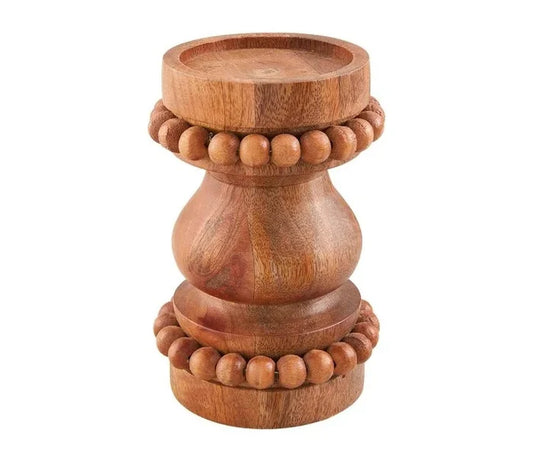 Tan Short Beaded Candlestick