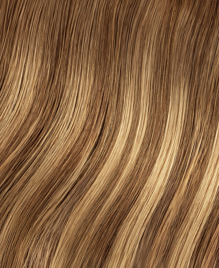 tape-in hair extensions caramel balayage.