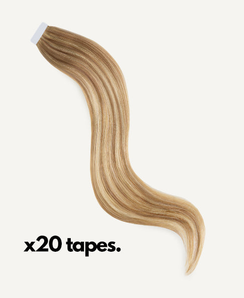 tape-in hair extensions teddy blonde balayage.