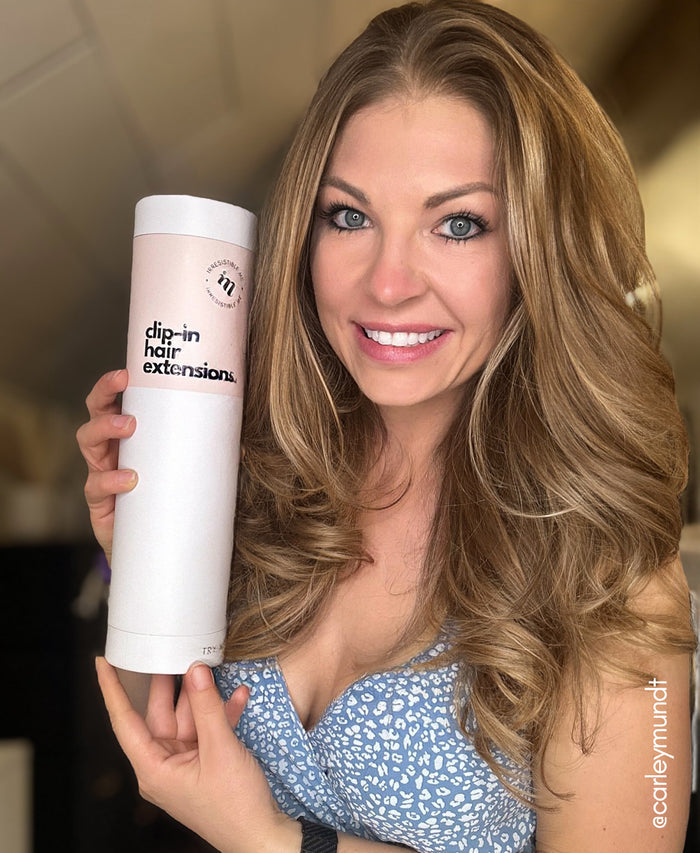 tape-in hair extensions teddy blonde balayage.
