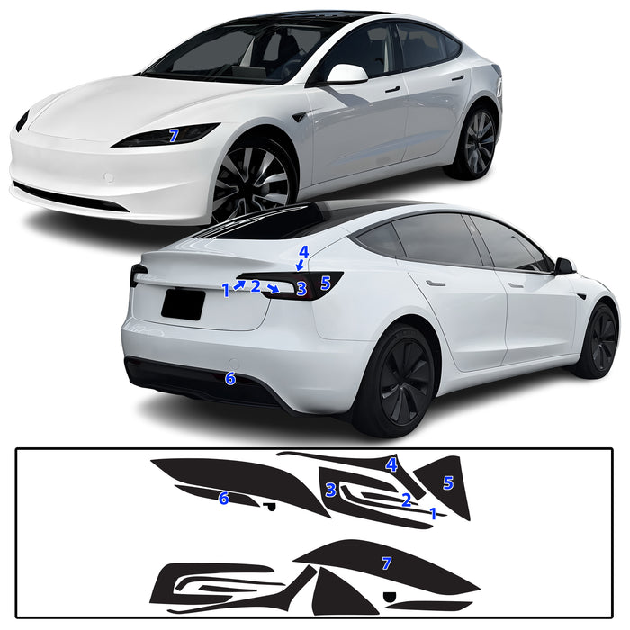 Tesla Model 3 2024–2026 Dark Smoke Headlight & Taillight Tint Kit – Precut Vinyl Lens Overlays
