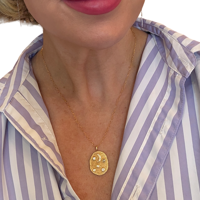 The Galaxy Necklace – Gold Filled Pendant with Stars, Pearl & CZ Accents