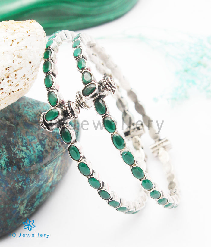 The Parna Silver Kemp Bracelet (Green/Oxidised/Size 2.2/2.4/2.6/2.8)