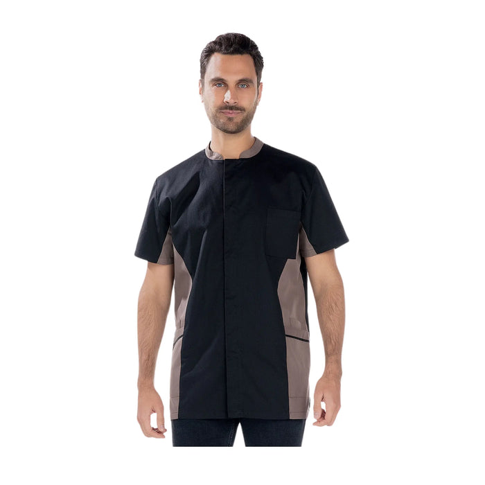 Timéo - Short Sleeve Tunic - Men - 78 cm My Blouse Twill-Black-Taupe-T6-XXXL