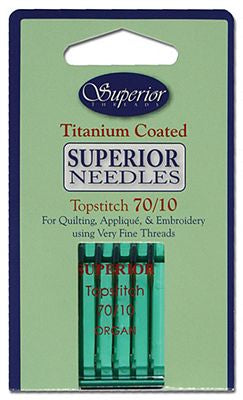 domestic machines.  ultra thin coat of titanium nitride to stay sharper longer  Topstitch needle