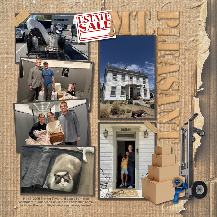 Your home has sold! Now it's time to pack and move! Get started documenting your journey with these realistic embellishments, papers, clusters, word art, and alpha set by Lucky Girl Creative digital art. Great for real estate agents, realtors, and home buyers and sellers! Embellishments include cat in box, dog in bed, damaged box, crushed packaging, bubble wrap, roll, calendar, box, cardboard, moving box, packing box, fragile, moving day, clipboard, crate, picket fence, welcome mat, door mat, gloves