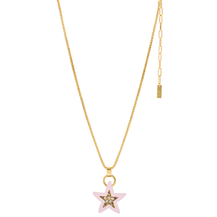 Gold necklace with a star-shaped pendant on a white background