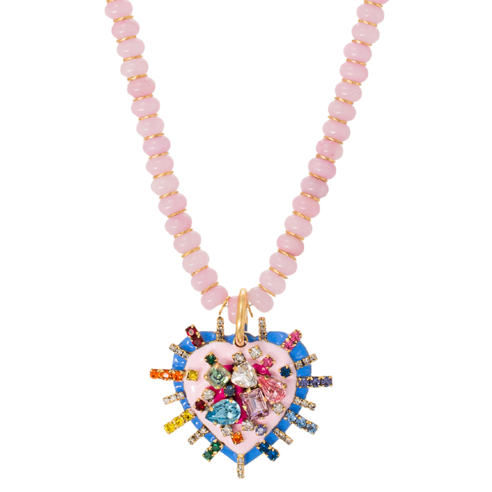 Necklace with a colorful heart-shaped pendant on a white background