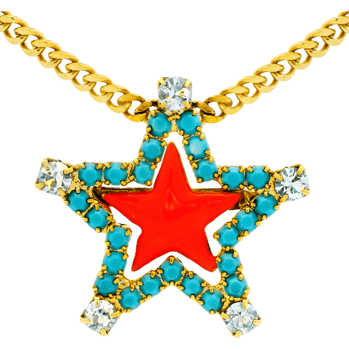 tova necklace, sweet star necklace, coral necklace, statement necklace, enamel jewelry, crystal necklace, gold plated necklace, colorful jewelry, canadian jewelry