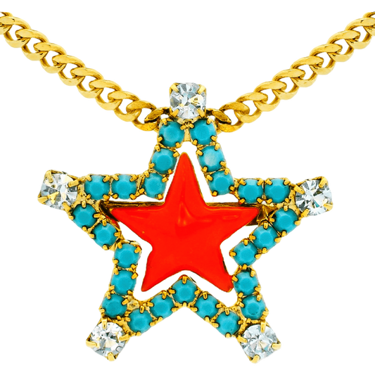 tova necklace, sweet star necklace, coral necklace, statement necklace, enamel jewelry, crystal necklace, gold plated necklace, colorful jewelry, canadian jewelry
