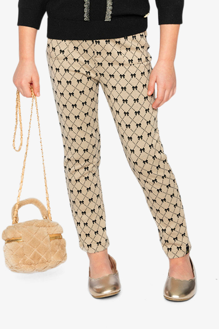 Treggings Beige Bow Tie Print-1
