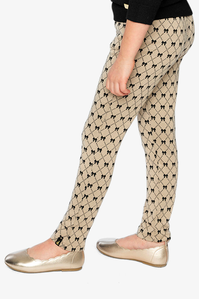 Treggings Beige Bow Tie Print-2