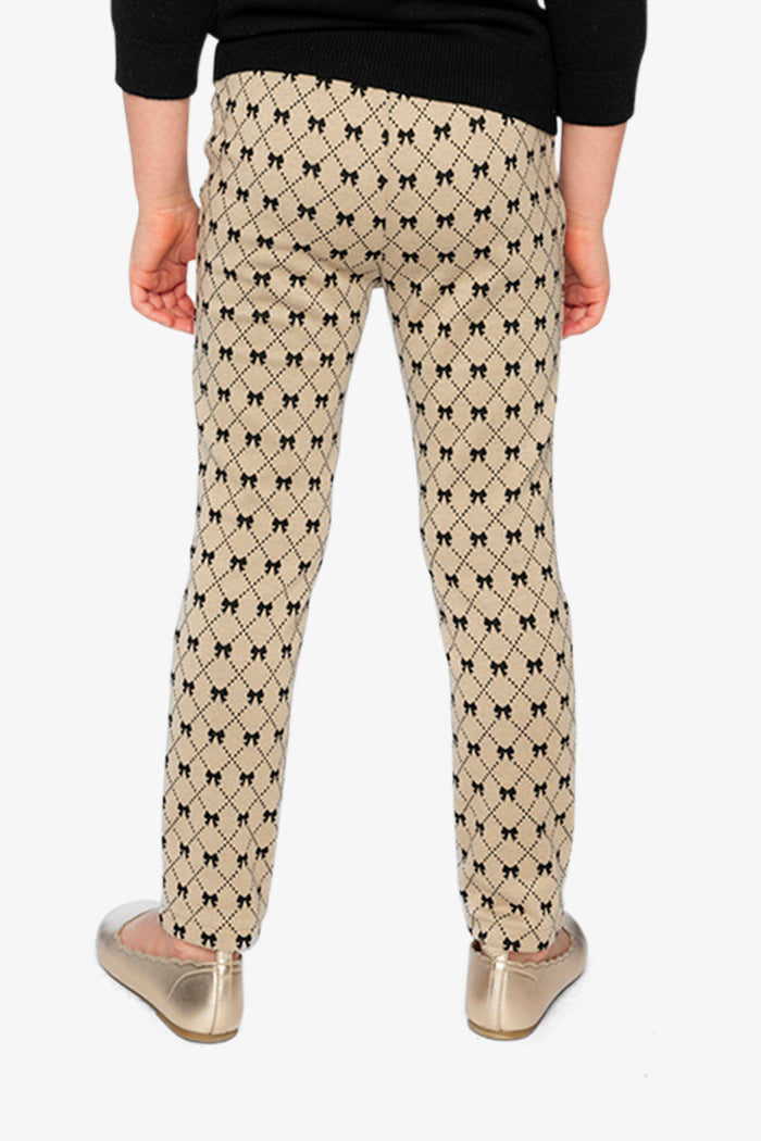 Treggings Beige Bow Tie Print-3