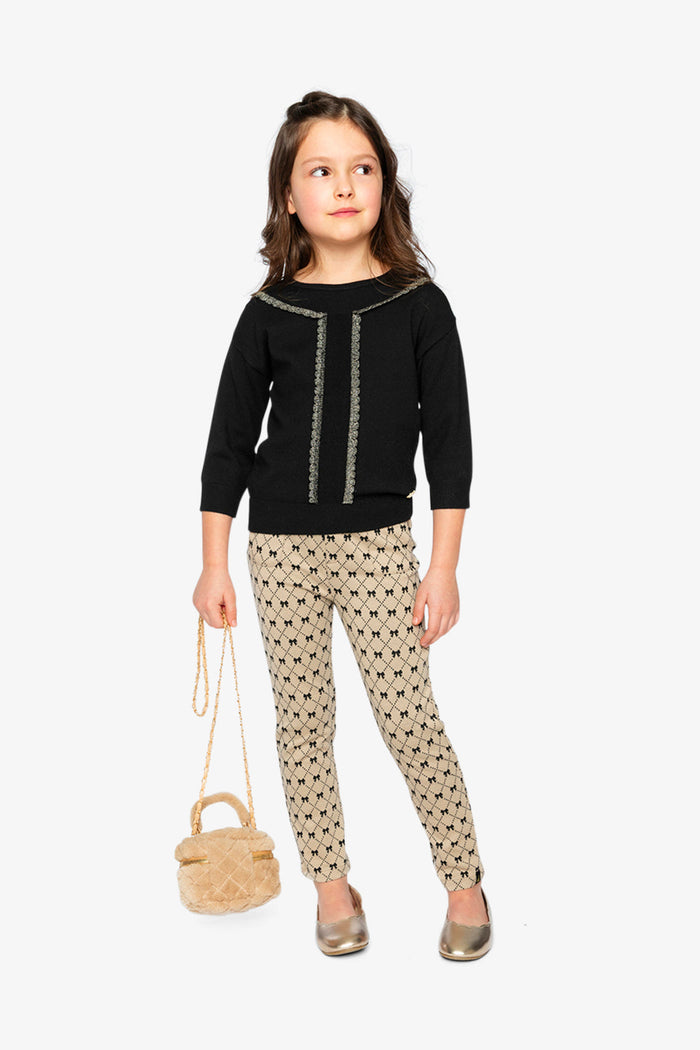 Treggings Beige Bow Tie Print-4