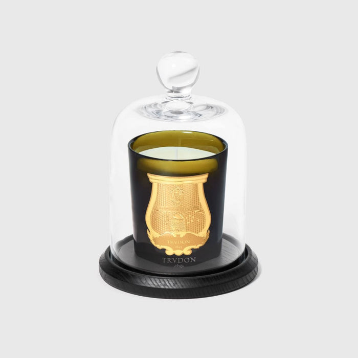 Candle under a glass dome on a white background