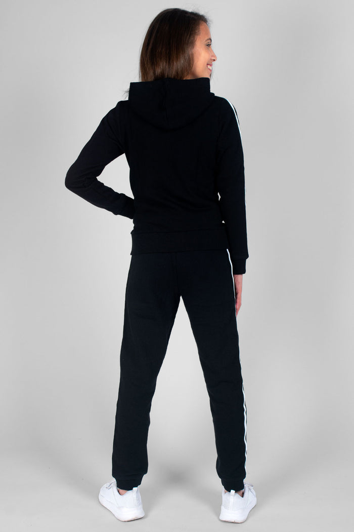Girl wearing black Unisex Kids' Joggers and matching black Jacket