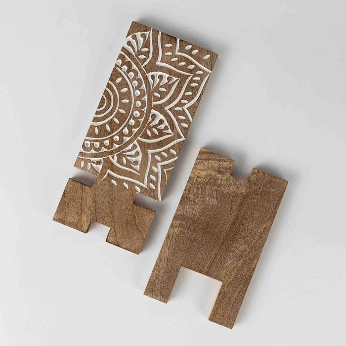 Vasai Mango Wood Phone Stand - Mandala