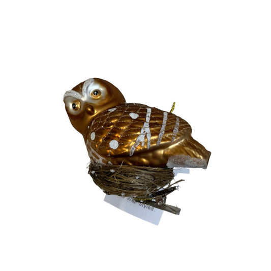 VINTAGE Glass Clip-On Nesting Winter Owl