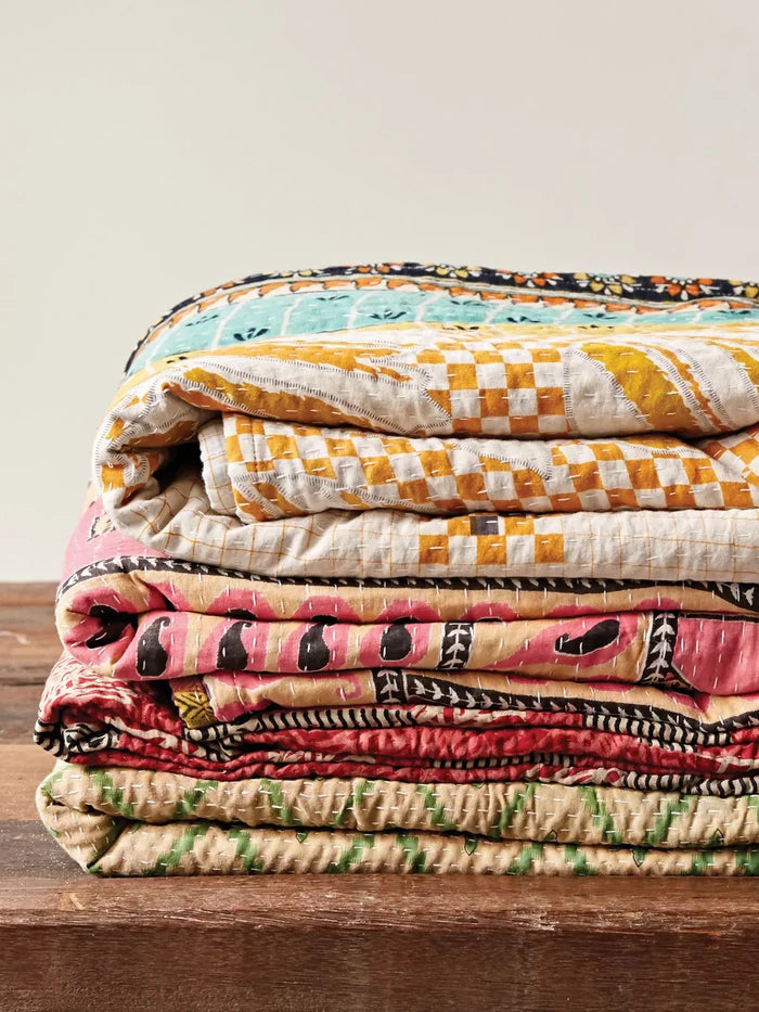 Vintage Kantha Blanket Quilt-view 2