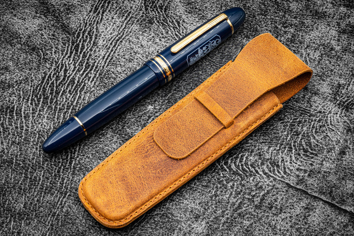 Vintage Slim Leather Pen Sleeve for Single Pen - C.H. Brown