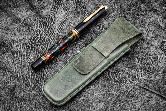 Vintage Slim Leather Pen Sleeve for Single Pen - C.H. Forest Green