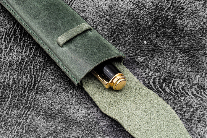 Vintage Slim Leather Pen Sleeve for Single Pen - C.H. Forest Green