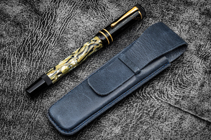 Vintage Slim Leather Pen Sleeve for Single Pen - C.H. Navy Blue