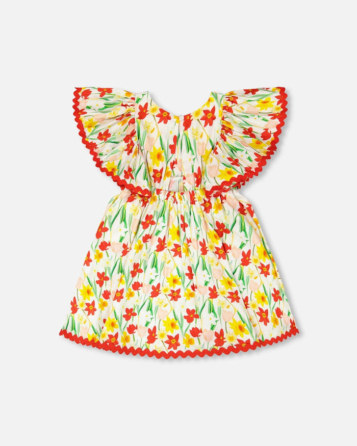 Viscose Dress White Daffodil Print-3
