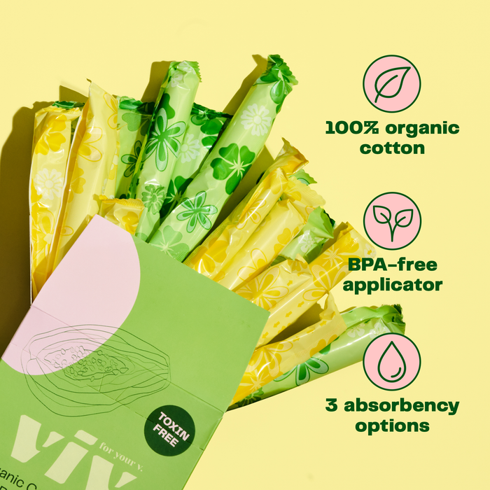Viv Organic Cotton Tampons - 100% Toxin-Free, BPA-Free