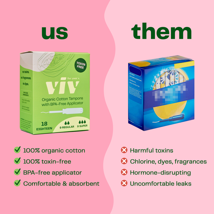 Viv Organic Cotton Tampons - 100% Toxin-Free, BPA-Free