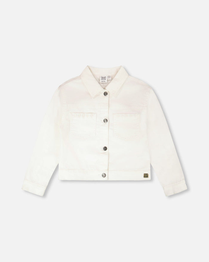 White Denim Jacket With Embroidery-0