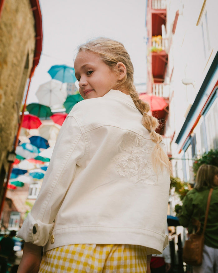 White Denim Jacket With Embroidery-1