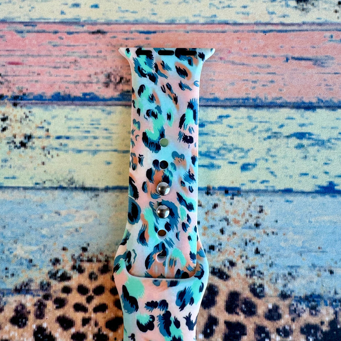 Wild Turquoise Leopard Print Silicone Band For Apple Watch