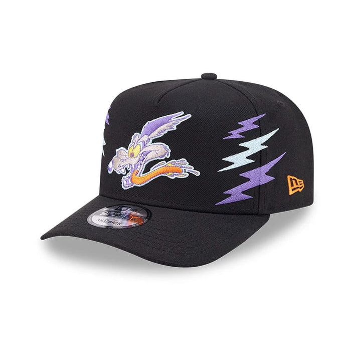 Pictured is this Looney Tunes Wile E Coyote 9FIFTY A-Frame Snapback Adjustable cap in black. 1