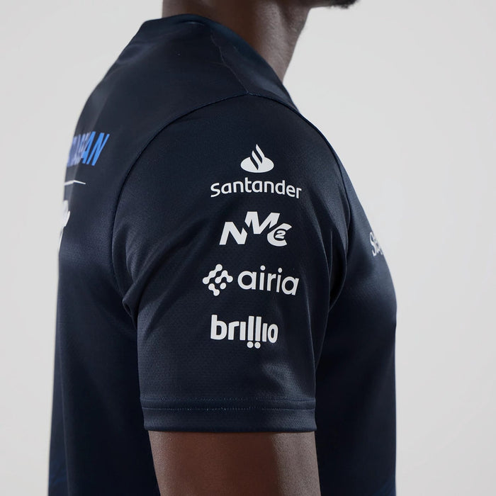The model is wearing this Alex Albon Atlassian Williams F1 Team Tech T-shirt in navy. 6