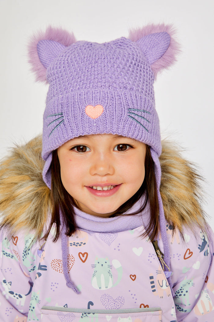 Winter Knit Hat With Ears Violet-1