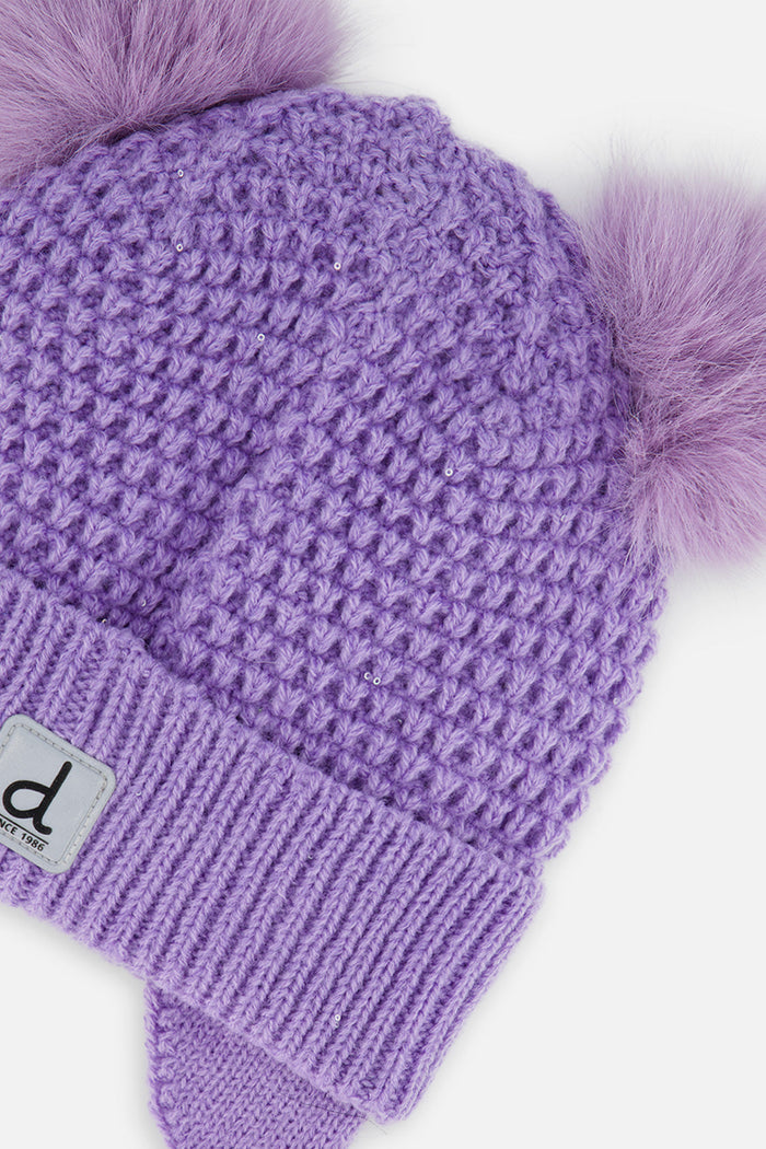 Winter Knit Hat With Ears Violet-3