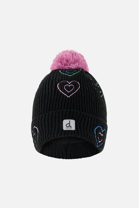 Winter Knit Hat With Pompom Black, Mauve And Blue-0