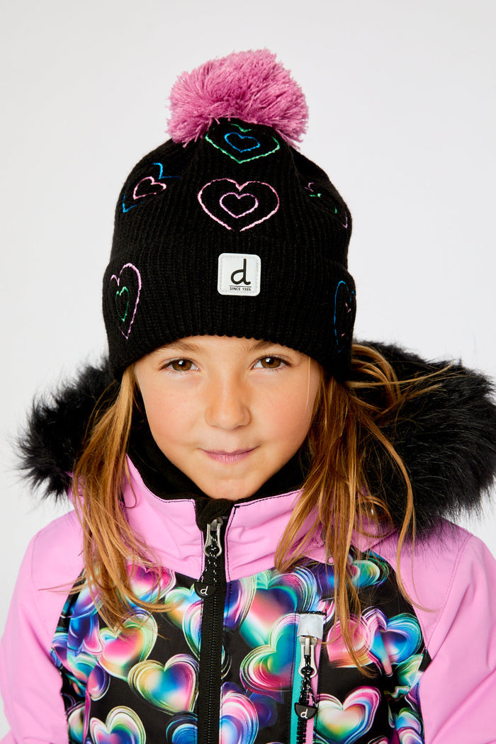 Winter Knit Hat With Pompom Black, Mauve And Blue-1