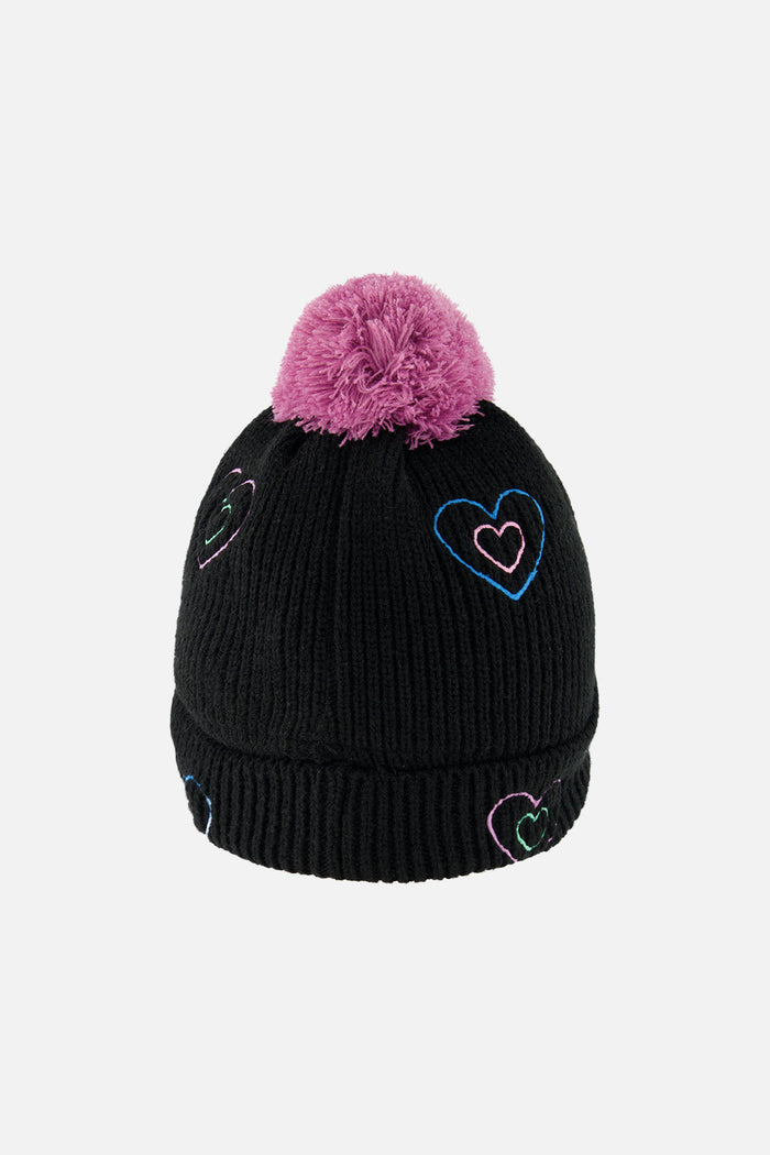 Winter Knit Hat With Pompom Black, Mauve And Blue-2