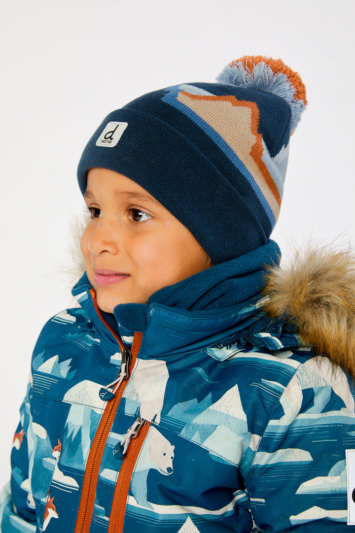 Winter Knit Hat With Pompom Blue Mountain Jacquard-2