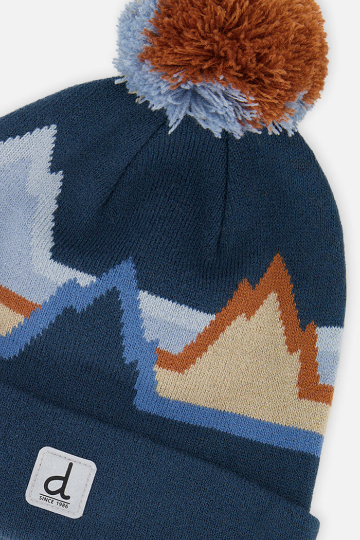 Winter Knit Hat With Pompom Blue Mountain Jacquard-4