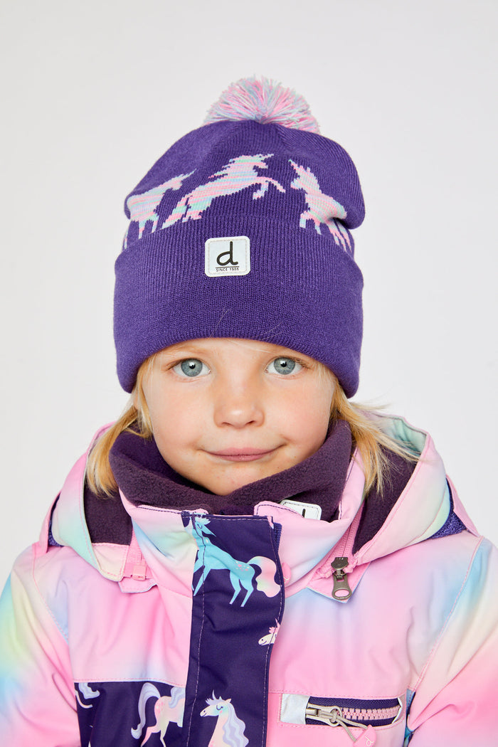 Winter Knit Hat With Pompom Purple And Blue-1