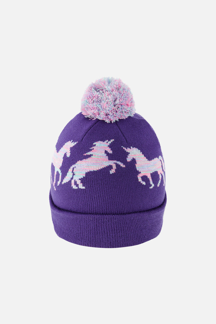 Winter Knit Hat With Pompom Purple And Blue-2