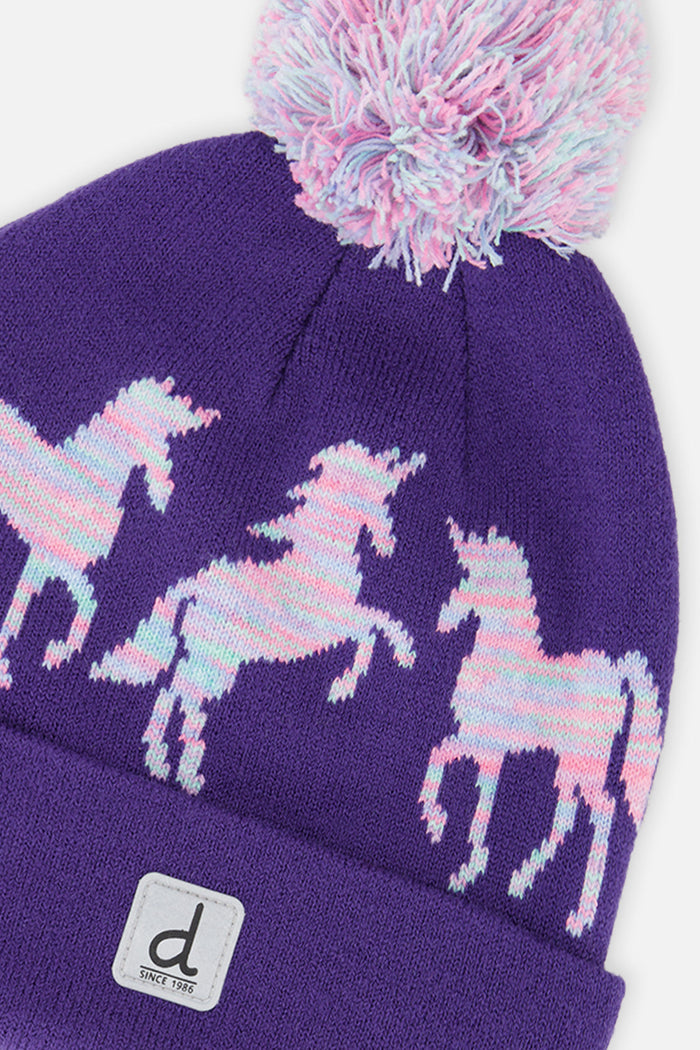Winter Knit Hat With Pompom Purple And Blue-3