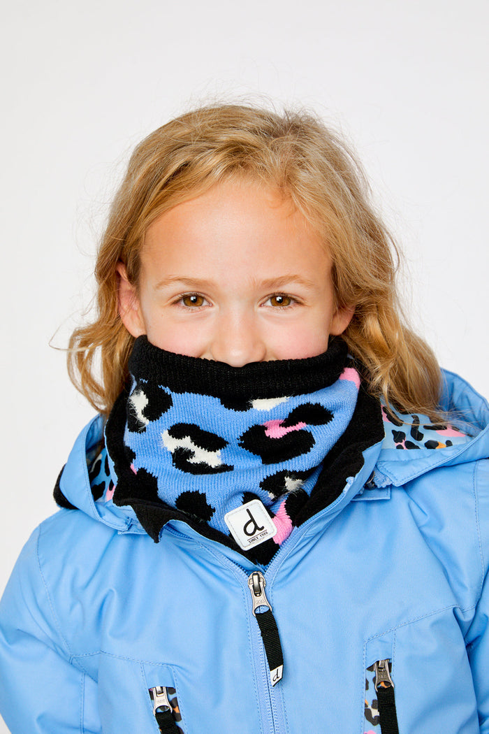 Winter Knit Neckwarmer Blue Leopard Print-1
