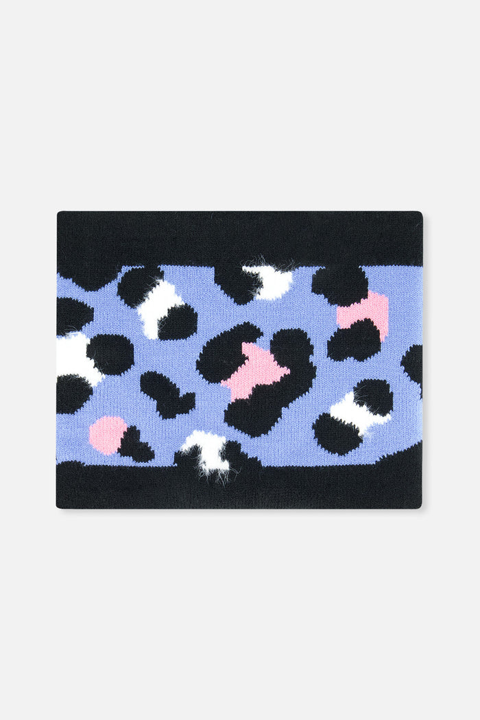 Winter Knit Neckwarmer Blue Leopard Print-2