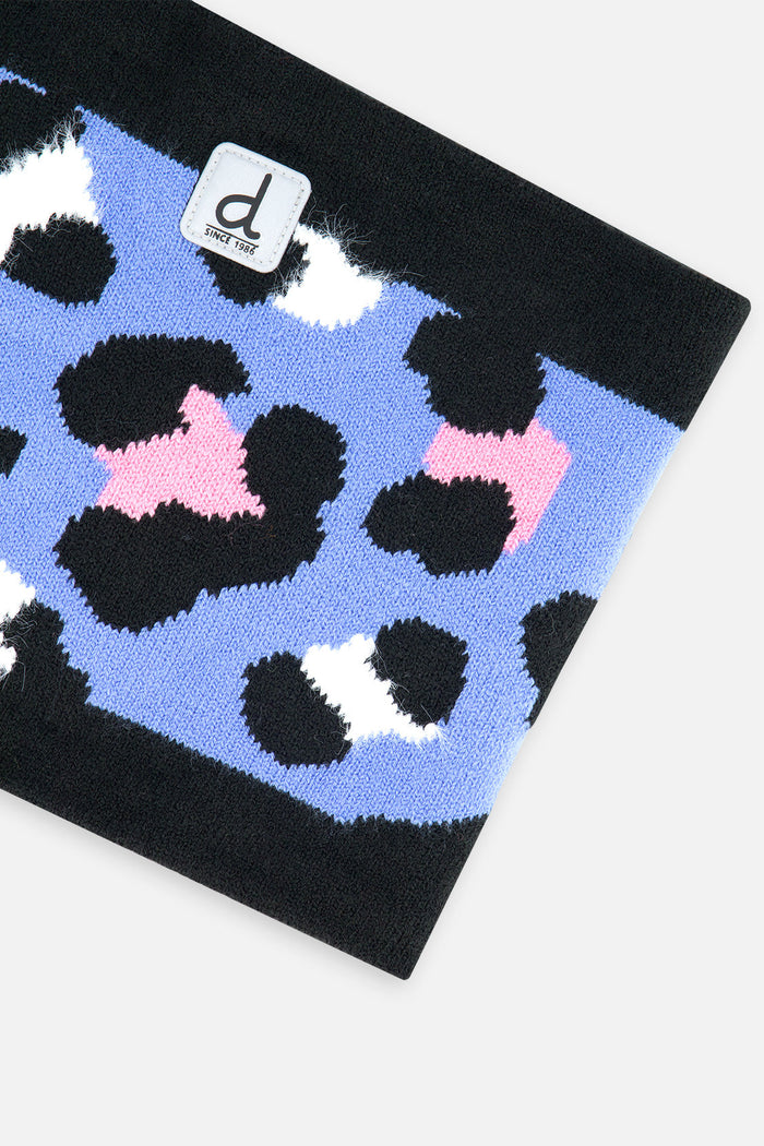 Winter Knit Neckwarmer Blue Leopard Print-3