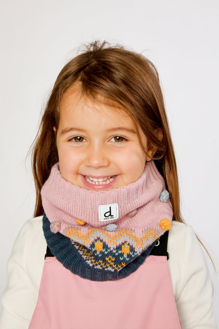 Winter Knit Neckwarmer Pink And Blue Jacquard-1